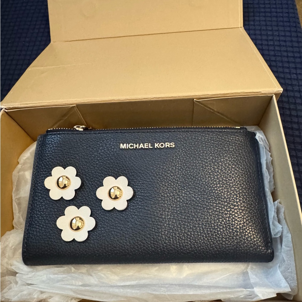 Michael Kors Navy Leather Clutch